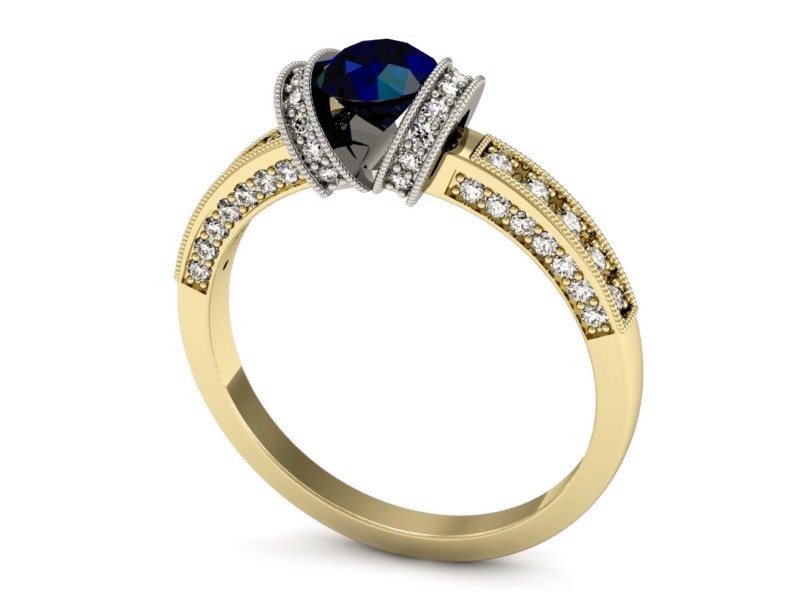 Złoty pierścionek z szafirem i brylantami - p16083zbsz — zdjęcie 3