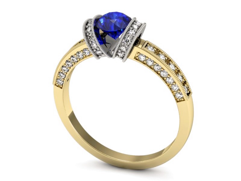 Pierścionek z szafirem i diamentami - p16083zbszc — zdjęcie 3