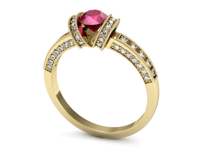 Pierścionek z rubinem i brylantami - p16083zr — zdjęcie 3