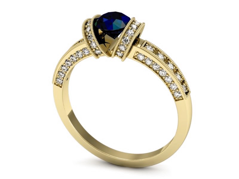 Złoty pierścionek z szafirem i brylantami - p16083zsz — zdjęcie 3