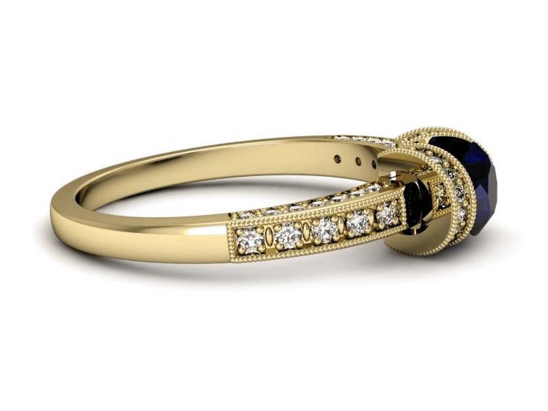 Złoty pierścionek z szafirem i brylantami - p16083zsz — zdjęcie 2