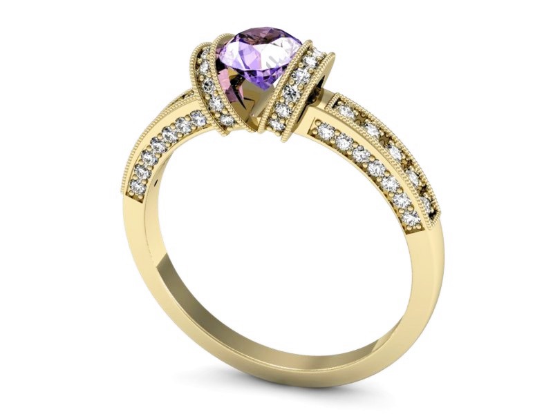 Pierścionek z tanzanitem i brylantami żółte złoto - p16083zt — zdjęcie 3