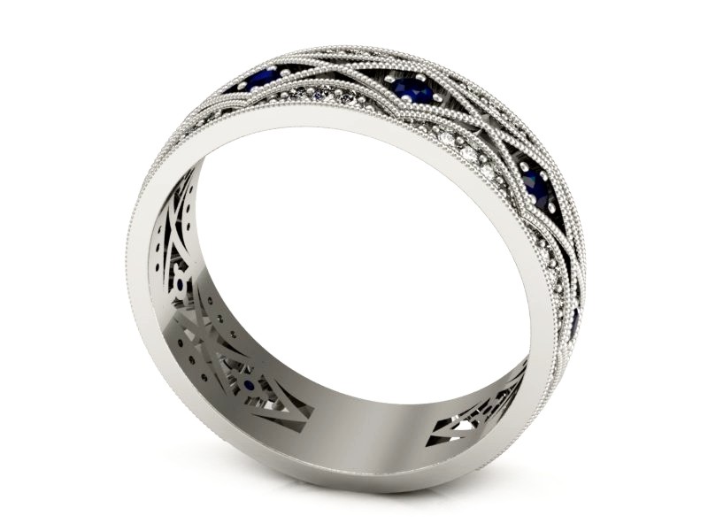 Obrączka z szafirami i brylantami białe złoto - p16085bsz — zdjęcie 3