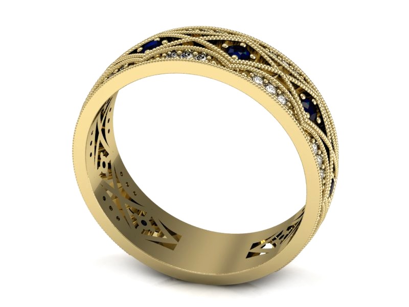 Obrączka z szafirami i brylantami żółte złoto - p16085zsz — zdjęcie 3