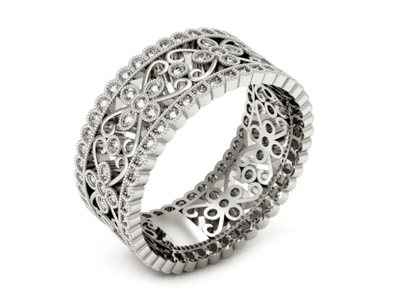 Obrączka z brylantami białe złoto soczewkowa - p16087b — zdjęcie 3