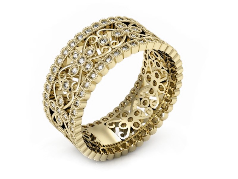 Obrączka z brylantami żółte złoto soczewkowa - p16087z — zdjęcie 2