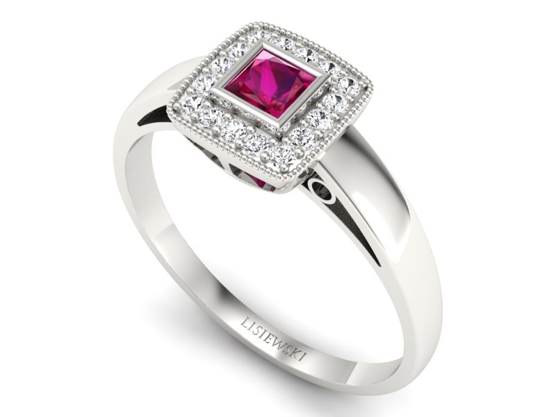 Pierścionek z rubinem i brylantami białe złoto - p16105br — zdjęcie 3