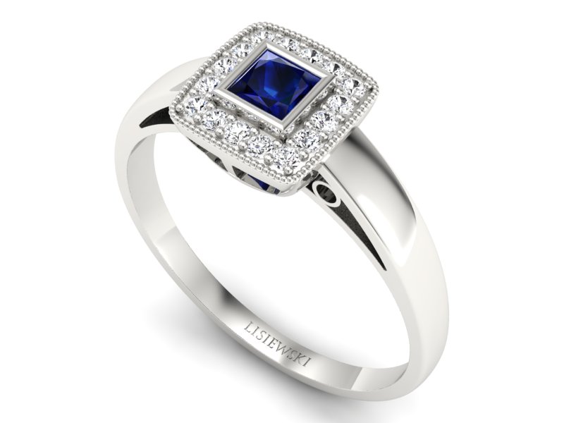 Pierścionek z szafirem i brylantami białe złoto - p16105bsz — zdjęcie 3