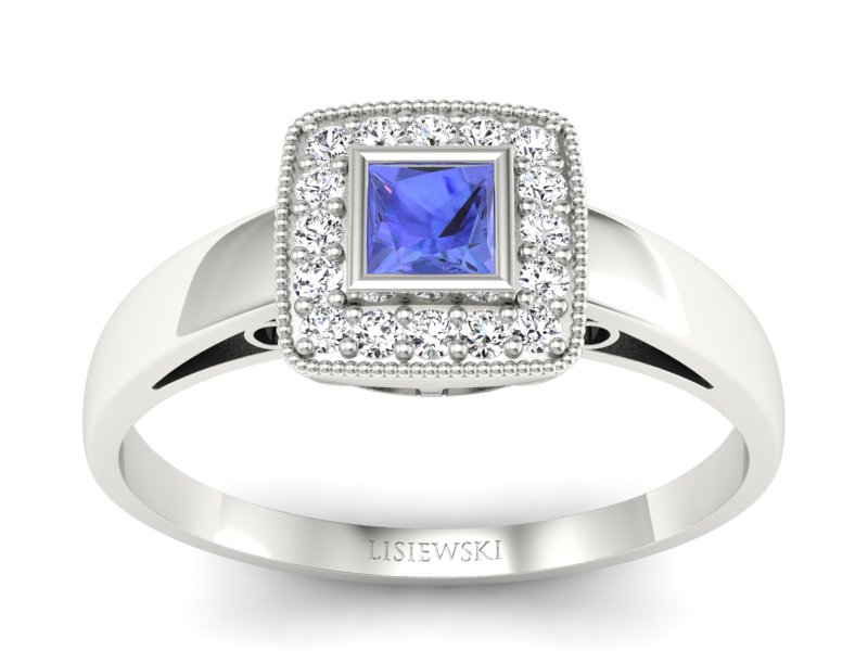 Pierścionek z tanzanitem białe złoto i brylantami - p16105bt