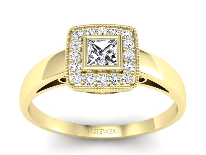 Złoty pierścionek z diamentami żółte złoto - p16105z