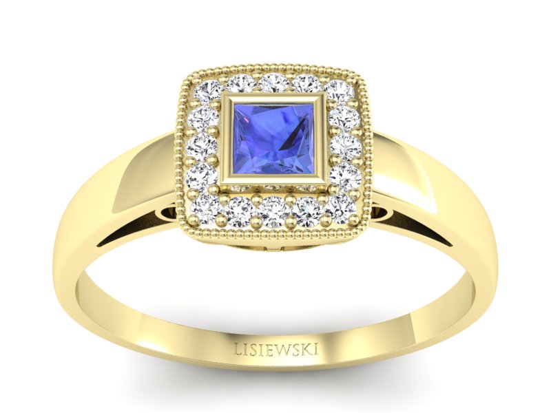 Pierścionek z ametystem i brylantami żółte złoto - p16105zat