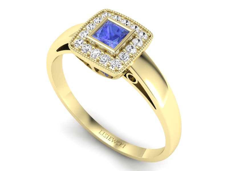 Pierścionek z ametystem i brylantami żółte złoto - p16105zat — zdjęcie 3