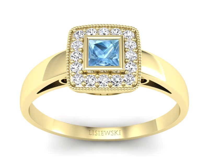 Złoty pierścionek z topazem i brylantami - p16105zatop