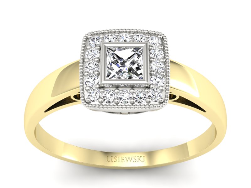 Pierścionek z diamentami białe i żółte złoto - p16105zb