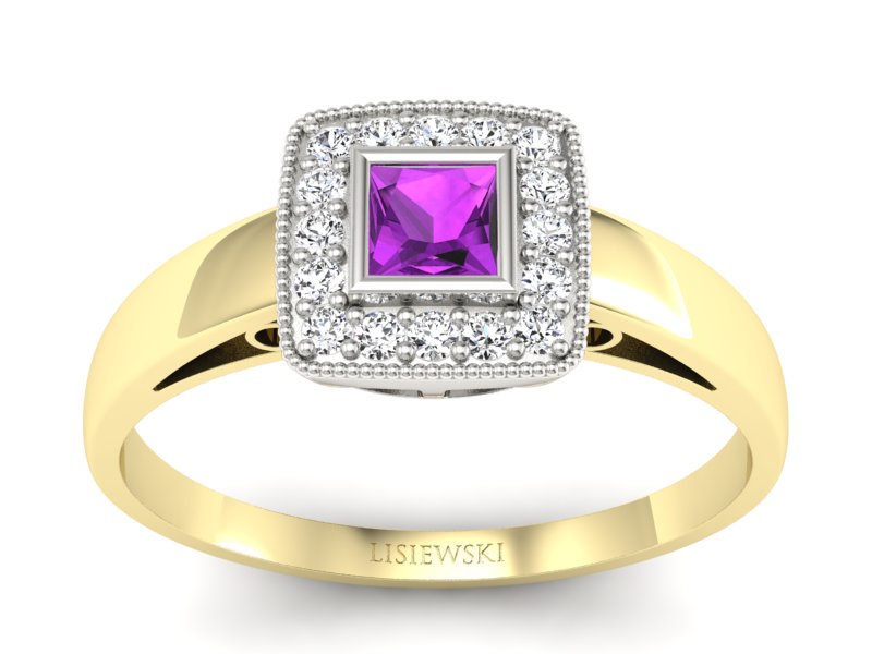 Pierścionek z ametystem i brylantami - p16105zbat