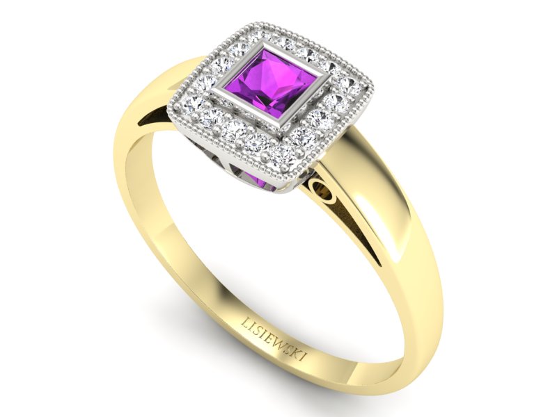 Pierścionek z ametystem i brylantami - p16105zbat — zdjęcie 3