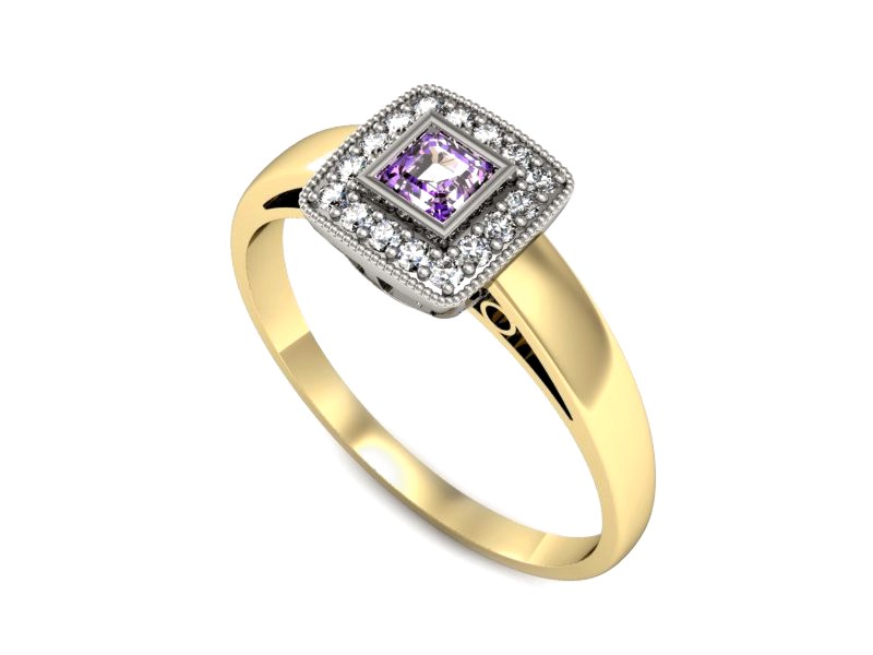 Pierścionek z ametystem i brylantami - p16105zbat — zdjęcie 4