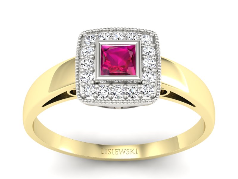 Pierścionek z rubinem i brylantami - p16105zbr