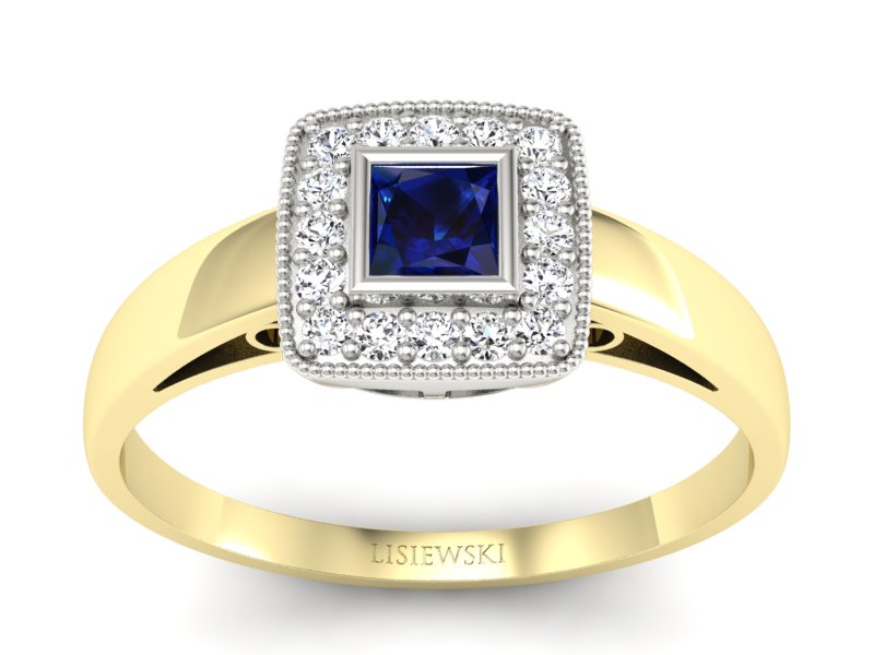 Złoty pierścionek z szafirem i diamentami - p16105zbsz