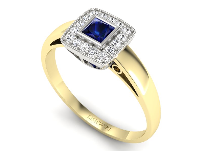 Złoty pierścionek z szafirem i diamentami - p16105zbsz — zdjęcie 3