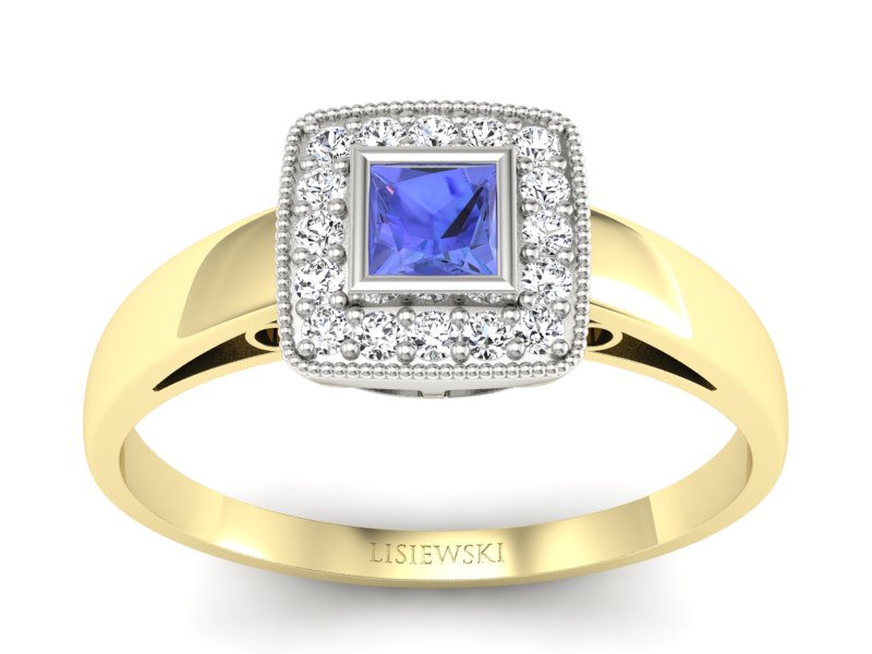 Złoty pierścionek z tanzanitem i brylantami - p16105zbt