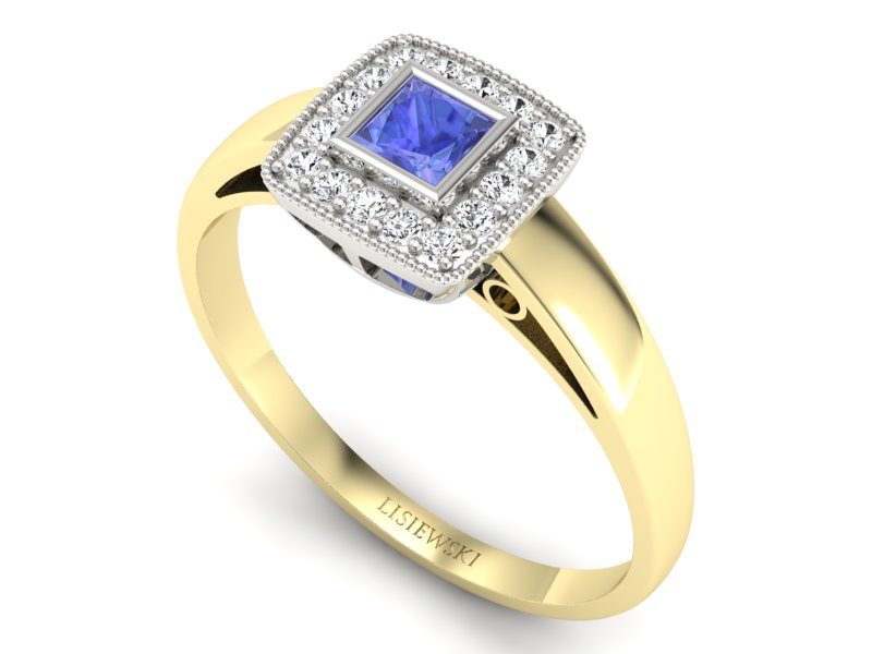 Złoty pierścionek z tanzanitem i brylantami - p16105zbt — zdjęcie 3