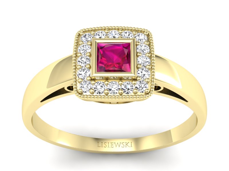 Pierścionek z rubinem i brylantami - p16105zr