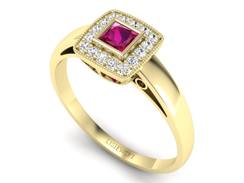 Pierścionek z rubinem i brylantami - p16105zr — zdjęcie 3