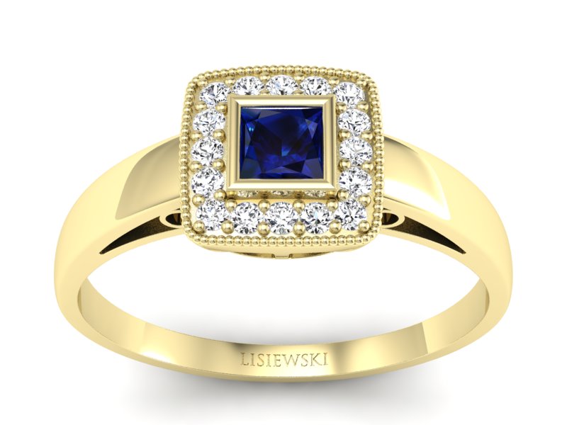 Pierścionek zaręczynowy z szafirem i brylantami - p16105zsz