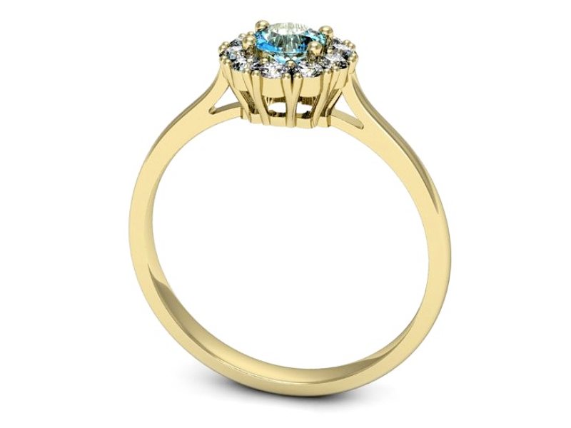 Złoty pierścionek z akwamarynem i diamentami - p16106za — zdjęcie 3