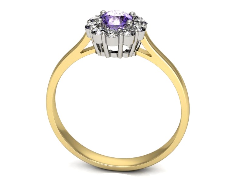 Złoty pierścionek z tanzanitem i brylantami - p16106zbt — zdjęcie 3