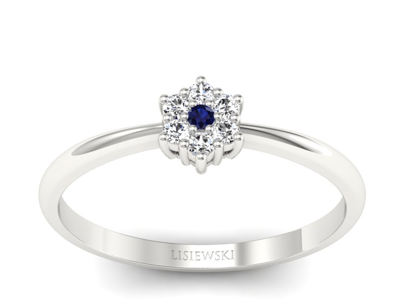 Pierścionek z szafirem i brylantami białe złoto - p16109bsz