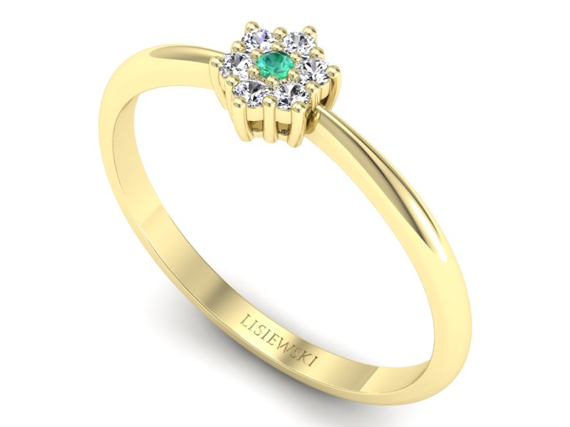 Złoty pierścionek ze szmaragdem i brylantami - p16109zsm — zdjęcie 3
