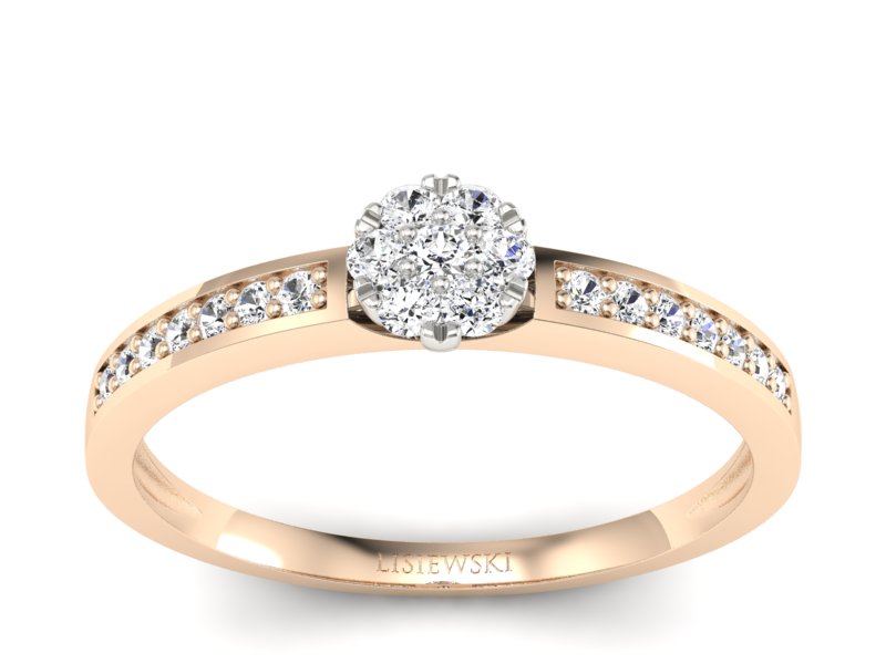 Pierścionek z brylantami białe różowe złoto - p16114cb
