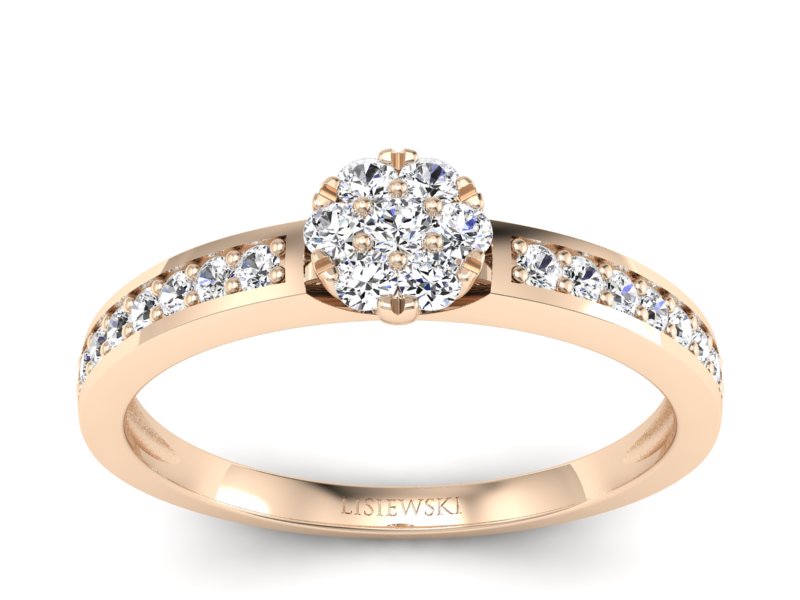 Złoty pierścionek z brylantami różowe złoto - p16115c