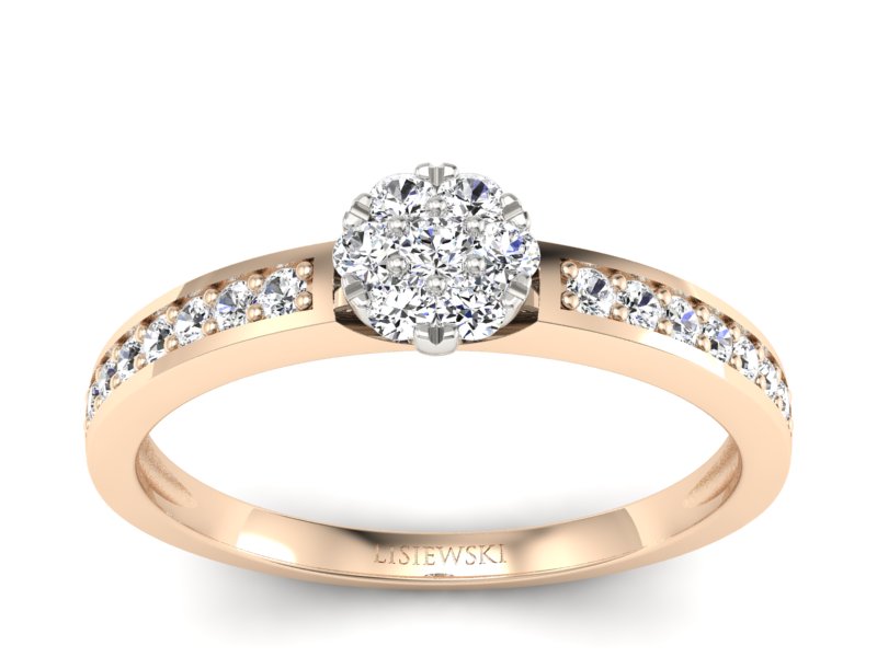 Pierścionek z brylantami białe różowe złoto - p16115cb