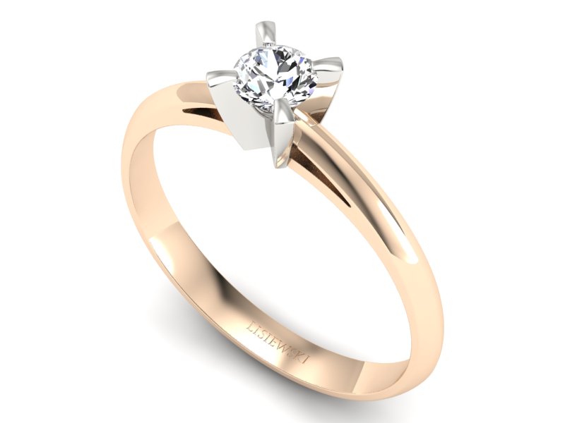 Pierścionek z brylantem różowe i białe złoto - p16119cb — zdjęcie 3