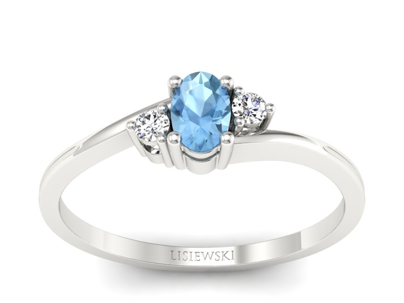 Pierścionek z topazem i brylantami białe złoto - p16124ba