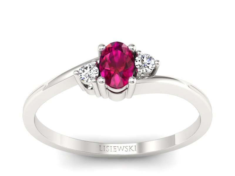 Pierścionek z rubinem i brylantami białe złoto - p16124br