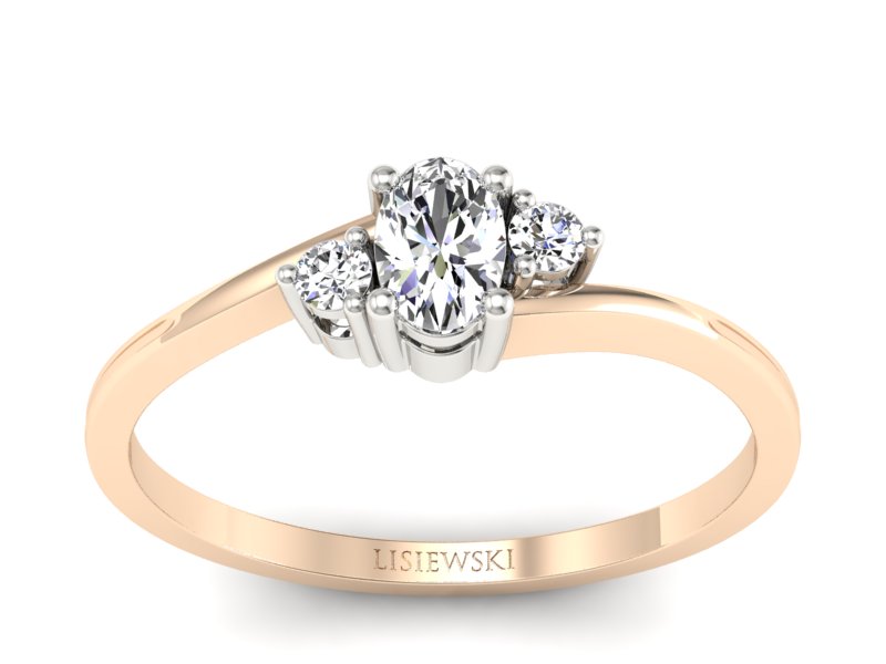 Pierścionek z diamentami różowe i białe złoto - p16124cb