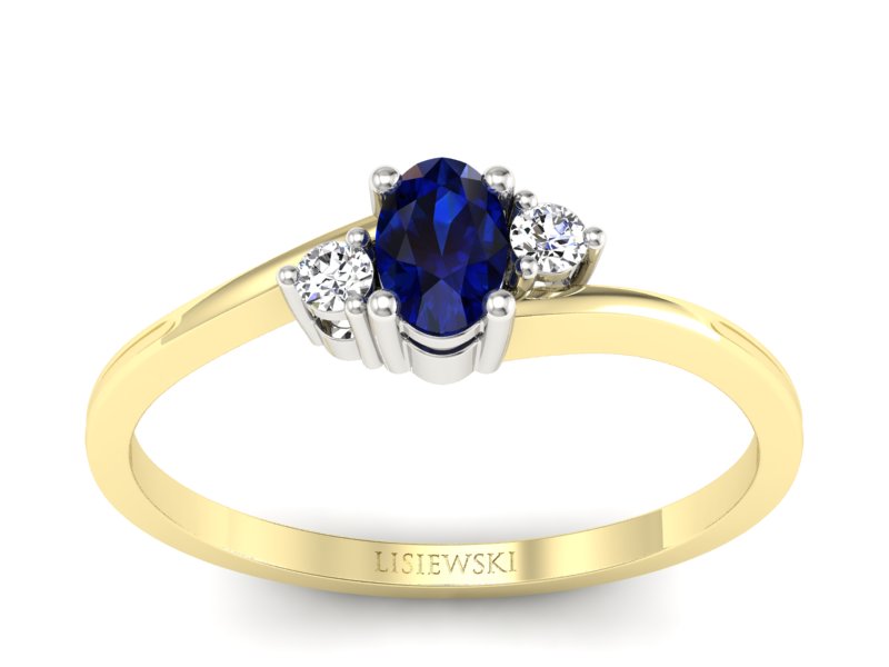 Złoty pierścionek z szafirem i brylantami - p16124zbsz