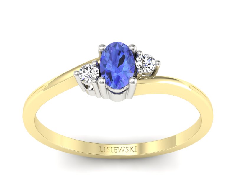 Złoty pierścionek z tanzanitem i brylantami - p16124zbt