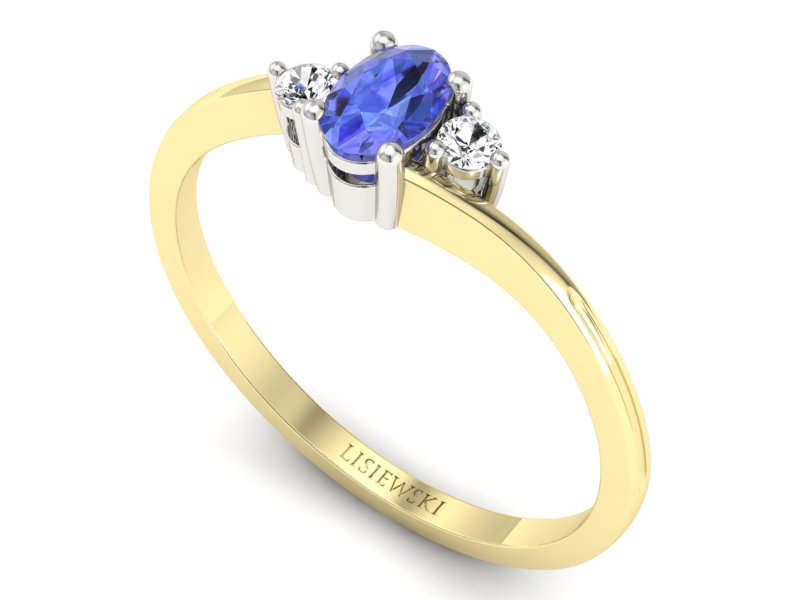 Złoty pierścionek z tanzanitem i brylantami - p16124zbt — zdjęcie 3