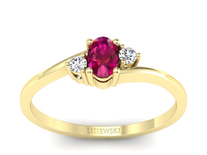 Pierścionek z rubinem i brylantami żółte złoto - p16124zr