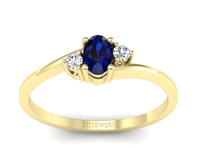Pierścionek z szafirem i diamentami żółte złoto - p16124zsz