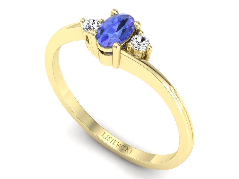 Pierścionek żółte złoto z tanzanitem z brylantami - p16124zt — zdjęcie 3