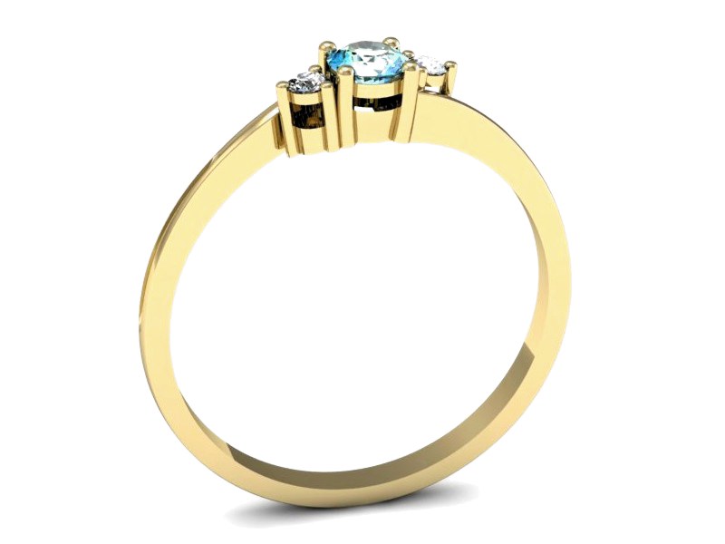 Złoty pierścionek z akwamarynem i diamentami - p16125za — zdjęcie 3