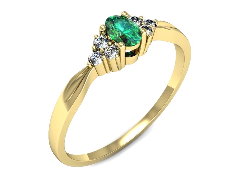 Złoty pierścionek ze szmaragdem i diamentami - p16130zsm