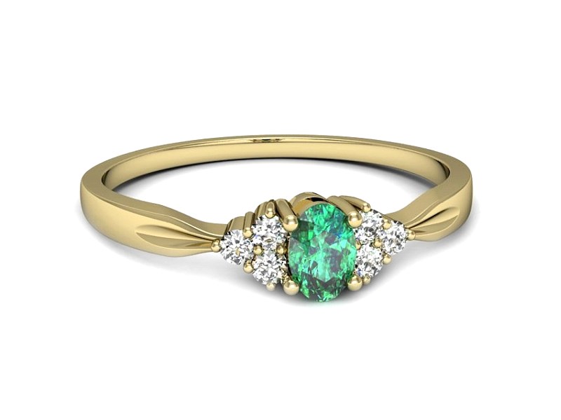 Złoty pierścionek ze szmaragdem i diamentami - p16130zsm — zdjęcie 2