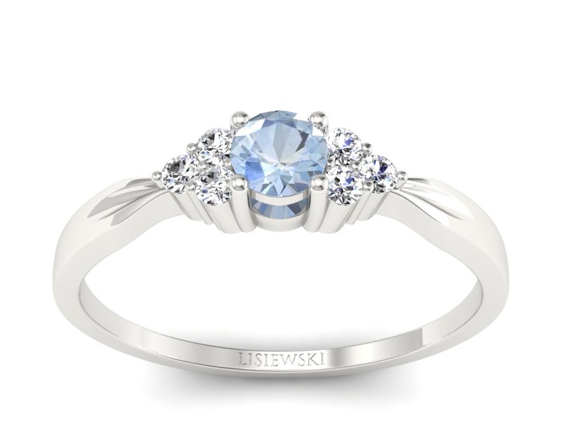 Złoty pierścionek z akwamarynem i brylantami - p16131ba